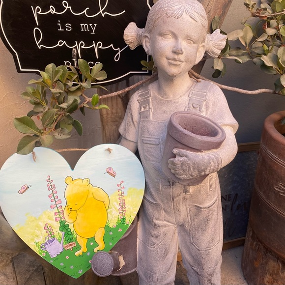 Winnie the Pooh Walking in the Garden Hand Painted Inspired Acrylic on Wood - Picture 9 of 9